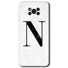 Poco X3 NFC Beyaz Mermer Desenli N Harfi Baskılı Uyumlu Silikon Kılıf