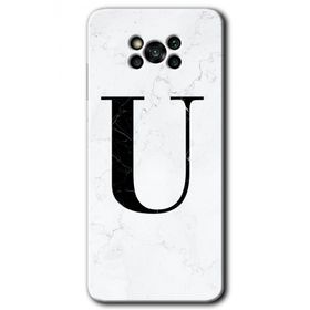 Poco X3 NFC Beyaz Mermer Desenli Ü Harfi Baskılı Uyumlu Silikon Kılıf