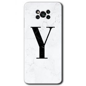Poco X3 NFC Beyaz Mermer Desenli Y Harfi Baskılı Uyumlu Silikon Kılıf