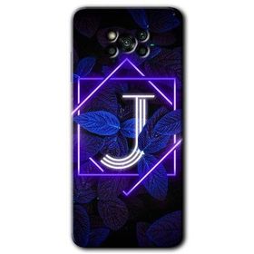 Poco X3 NFC Dark Neon Yaprak J Harfi Baskılı Uyumlu Silikon Kılıf