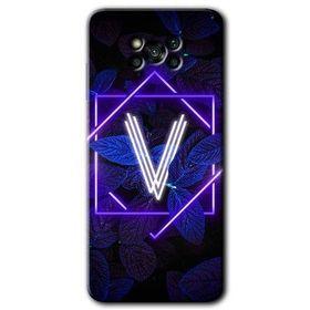 Poco X3 NFC Dark Neon Yaprak V Harfi Baskılı Uyumlu Silikon Kılıf