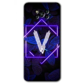 Poco X3 NFC Dark Neon Yaprak V Harfi Baskılı Uyumlu Silikon Kılıf