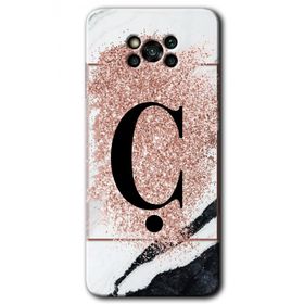Poco X3 NFC Pembe Mermer Desenli C Harfi Baskılı Uyumlu Silikon Kılıf