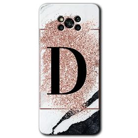 Poco X3 NFC Pembe Mermer Desenli D Harfi Baskılı Uyumlu Silikon Kılıf