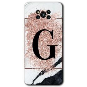 Poco X3 NFC Pembe Mermer Desenli G Harfi Baskılı Uyumlu Silikon Kılıf