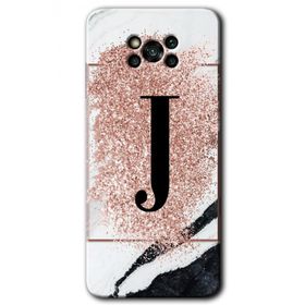 Poco X3 NFC Pembe Mermer Desenli J Harfi Baskılı Uyumlu Silikon Kılıf