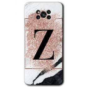 Poco X3 NFC Pembe Mermer Desenli Z Harfi Baskılı Uyumlu Silikon Kılıf