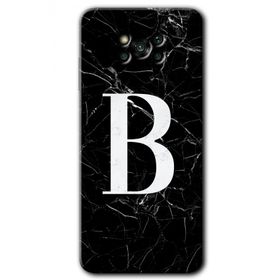 Poco X3 NFC Siyah Mermer Desenli B Harfi Baskılı Uyumlu Silikon Kılıf