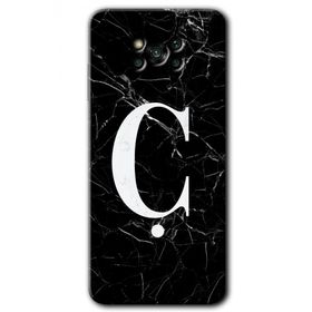 Poco X3 NFC Siyah Mermer Desenli C Harfi Baskılı Uyumlu Silikon Kılıf