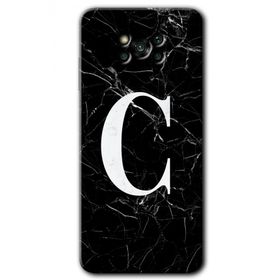 Poco X3 NFC Siyah Mermer Desenli C Harfi Baskılı Uyumlu Silikon Kılıf