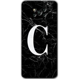 Poco X3 NFC Siyah Mermer Desenli C Harfi Baskılı Uyumlu Silikon Kılıf