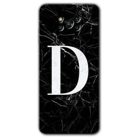 Poco X3 NFC Siyah Mermer Desenli D Harfi Baskılı Uyumlu Silikon Kılıf