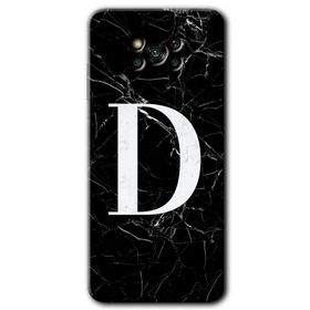 Poco X3 NFC Siyah Mermer Desenli D Harfi Baskılı Uyumlu Silikon Kılıf
