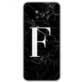 Poco X3 NFC Siyah Mermer Desenli F Harfi Baskılı Uyumlu Silikon Kılıf