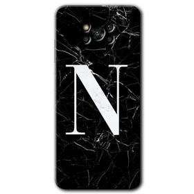Poco X3 NFC Siyah Mermer Desenli N Harfi Baskılı Uyumlu Silikon Kılıf