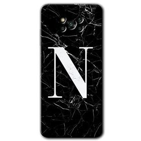 Poco X3 NFC Siyah Mermer Desenli N Harfi Baskılı Uyumlu Silikon Kılıf