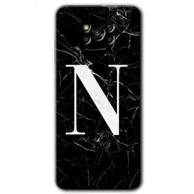 Poco X3 NFC Siyah Mermer Desenli N Harfi Baskılı Uyumlu Silikon Kılıf