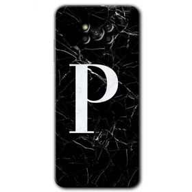 Poco X3 NFC Siyah Mermer Desenli P Harfi Baskılı Uyumlu Silikon Kılıf