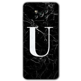Poco X3 NFC Siyah Mermer Desenli U Harfi Baskılı Uyumlu Silikon Kılıf
