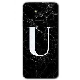 Poco X3 NFC Siyah Mermer Desenli U Harfi Baskılı Uyumlu Silikon Kılıf