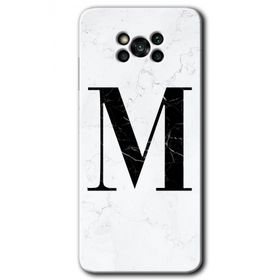 Poco X3 Pro Beyaz Mermer Desenli M Harfi Baskılı Uyumlu Silikon Kılıf