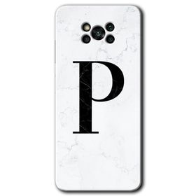 Poco X3 Pro Beyaz Mermer Desenli P Harfi Baskılı Uyumlu Silikon Kılıf