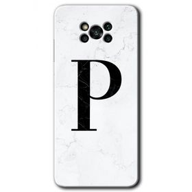 Poco X3 Pro Beyaz Mermer Desenli P Harfi Baskılı Uyumlu Silikon Kılıf