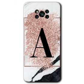 Poco X3 Pro Pembe Mermer Desenli A Harfi Baskılı Uyumlu Silikon Kılıf
