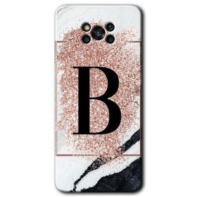 Poco X3 Pro Pembe Mermer Desenli B Harfi Baskılı Uyumlu Silikon Kılıf