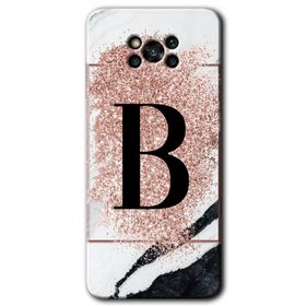 Poco X3 Pro Pembe Mermer Desenli B Harfi Baskılı Uyumlu Silikon Kılıf