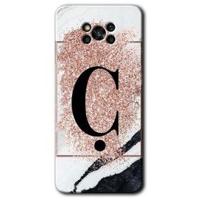 Poco X3 Pro Pembe Mermer Desenli Ç Harfi Baskılı Uyumlu Silikon Kılıf