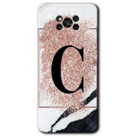 Poco X3 Pro Pembe Mermer Desenli Ç Harfi Baskılı Uyumlu Silikon Kılıf