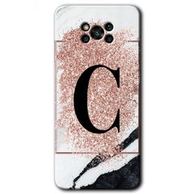 Poco X3 Pro Pembe Mermer Desenli Ç Harfi Baskılı Uyumlu Silikon Kılıf