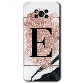 Poco X3 Pro Pembe Mermer Desenli E Harfi Baskılı Uyumlu Silikon Kılıf