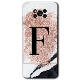 Poco X3 Pro Pembe Mermer Desenli F Harfi Baskılı Uyumlu Silikon Kılıf