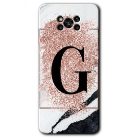 Poco X3 Pro Pembe Mermer Desenli G Harfi Baskılı Uyumlu Silikon Kılıf