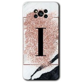 Poco X3 Pro Pembe Mermer Desenli İ Harfi Baskılı Uyumlu Silikon Kılıf
