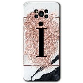 Poco X3 Pro Pembe Mermer Desenli İ Harfi Baskılı Uyumlu Silikon Kılıf