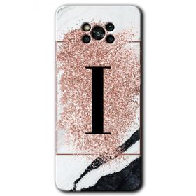 Poco X3 Pro Pembe Mermer Desenli İ Harfi Baskılı Uyumlu Silikon Kılıf