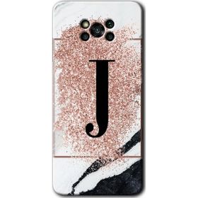 Poco X3 Pro Pembe Mermer Desenli J Harfi Baskılı Uyumlu Silikon Kılıf