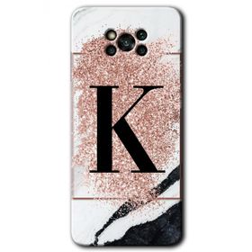Poco X3 Pro Pembe Mermer Desenli K Harfi Baskılı Uyumlu Silikon Kılıf