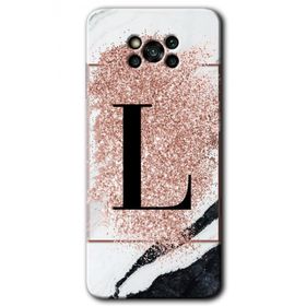 Poco X3 Pro Pembe Mermer Desenli L Harfi Baskılı Uyumlu Silikon Kılıf