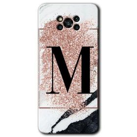 Poco X3 Pro Pembe Mermer Desenli M Harfi Baskılı Uyumlu Silikon Kılıf