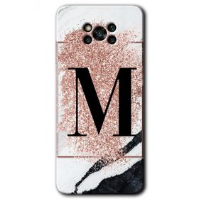 Poco X3 Pro Pembe Mermer Desenli M Harfi Baskılı Uyumlu Silikon Kılıf