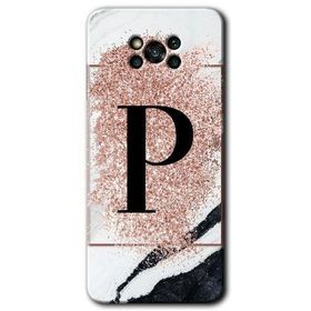 Poco X3 Pro Pembe Mermer Desenli P Harfi Baskılı Uyumlu Silikon Kılıf
