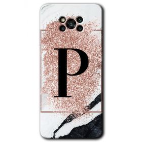 Poco X3 Pro Pembe Mermer Desenli P Harfi Baskılı Uyumlu Silikon Kılıf