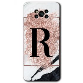 Poco X3 Pro Pembe Mermer Desenli R Harfi Baskılı Uyumlu Silikon Kılıf