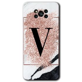 Poco X3 Pro Pembe Mermer Desenli V Harfi Baskılı Uyumlu Silikon Kılıf