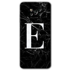 Poco X3 Pro Siyah Mermer Desenli E Harfi Baskılı Uyumlu Silikon Kılıf