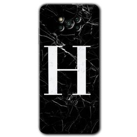 Poco X3 Pro Siyah Mermer Desenli H Harfi Baskılı Uyumlu Silikon Kılıf
